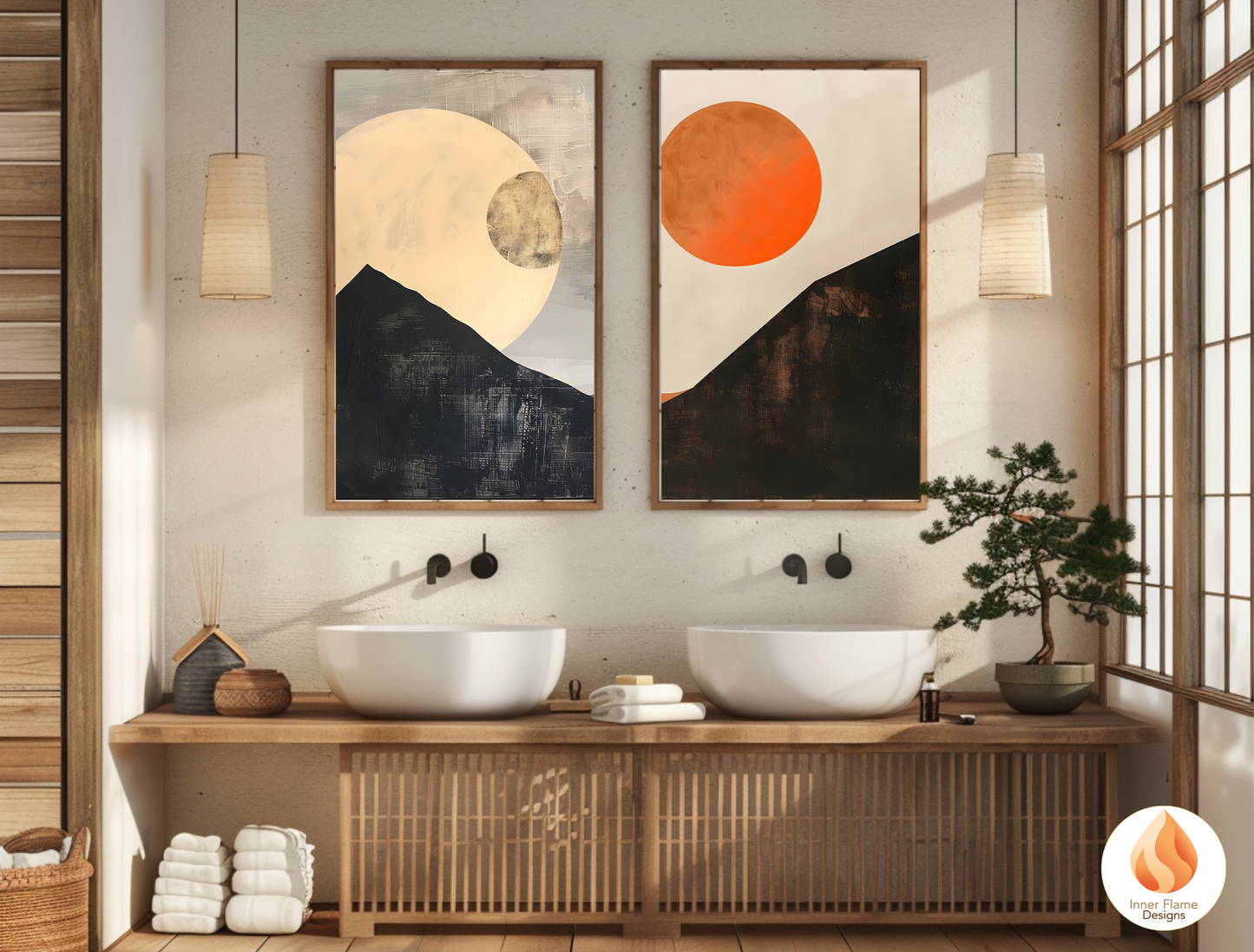 Ethereal Japandi Art for Modern Home Design | Triptych Artwork (Series 2)