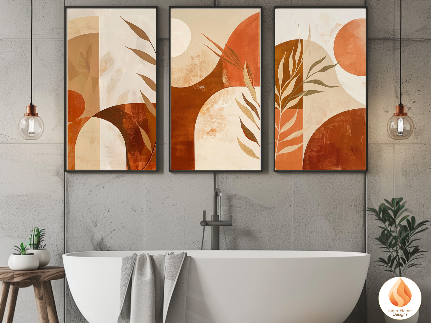 Terracotta Boho Wall Art Décor for Modern Home Design | Triptych Artwork
