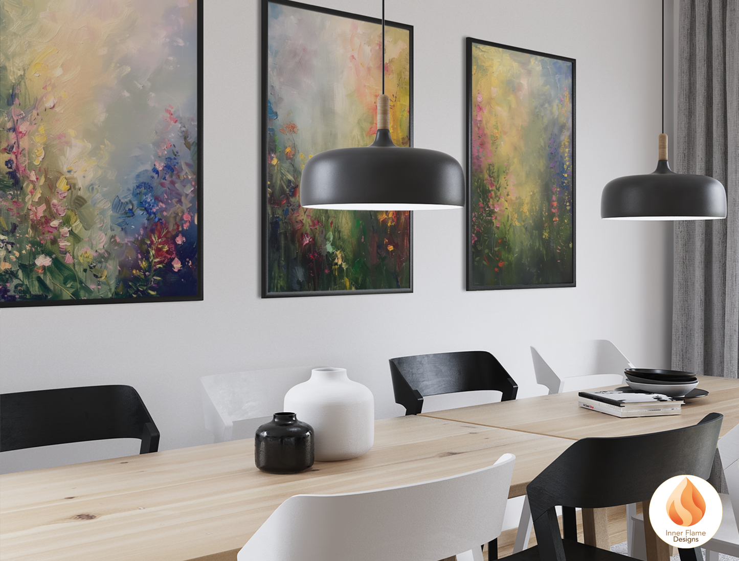 Luminous Flower Artwork for Modern Home Design | Triptych Artwork