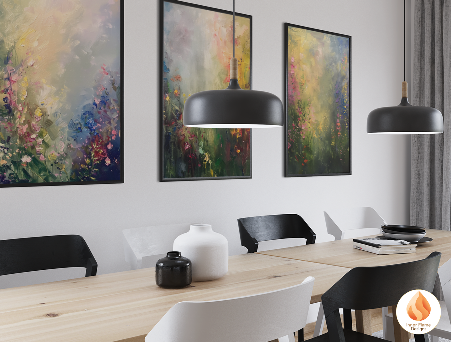 Luminous Flower Artwork for Modern Home Design | Triptych Artwork