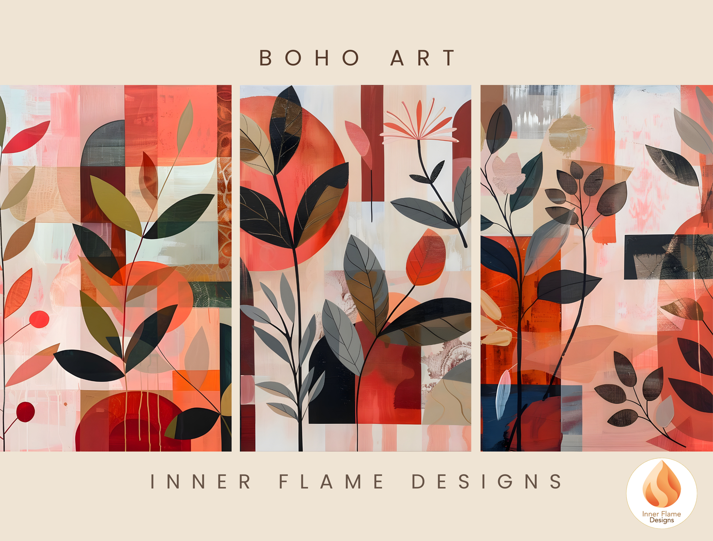 Modern Boho Wall Art Décor for Modern Home Design | Triptych Artwork (Series 2)