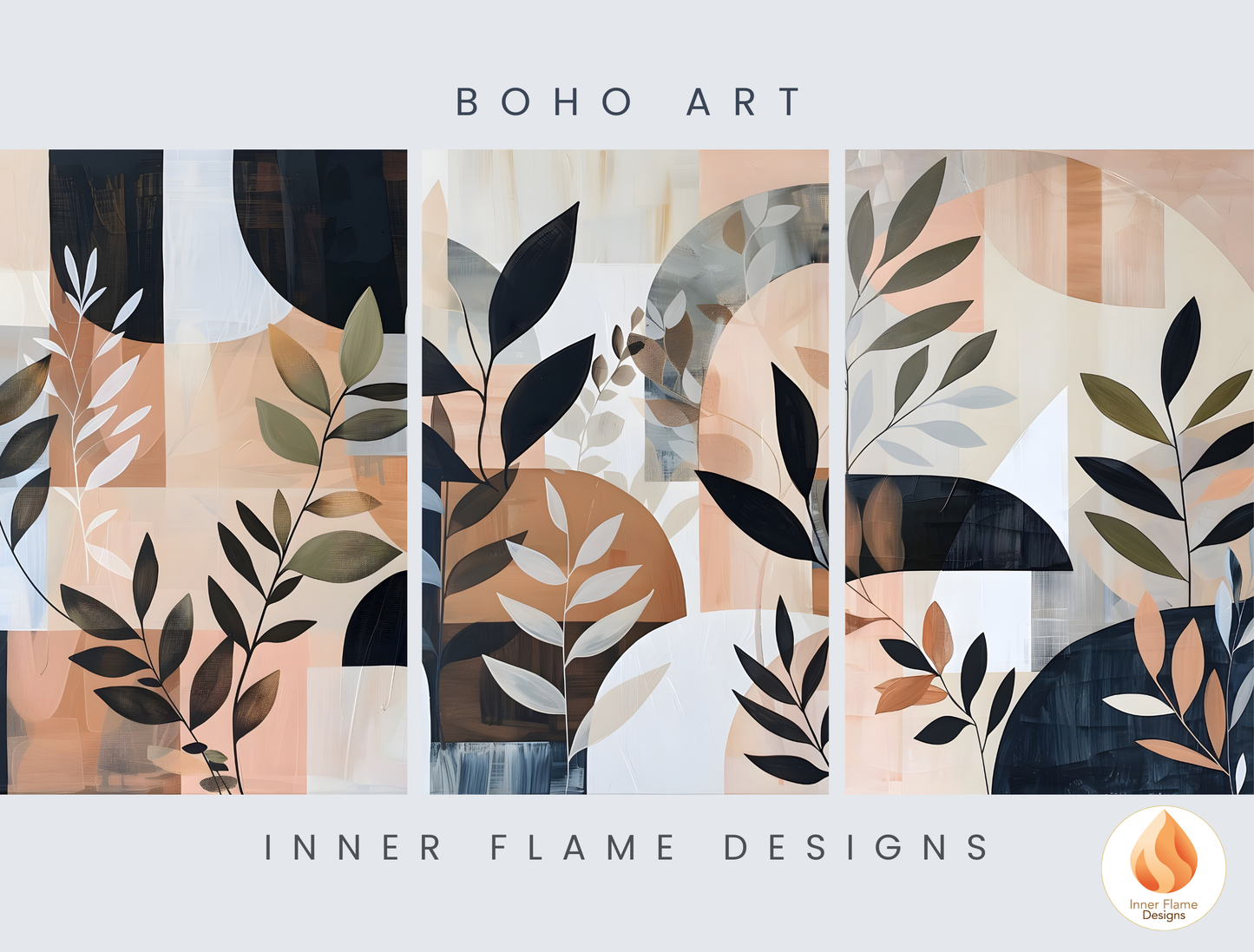 Modern Boho Wall Art Décor for Modern Home Design | Triptych Artwork (Series 1)