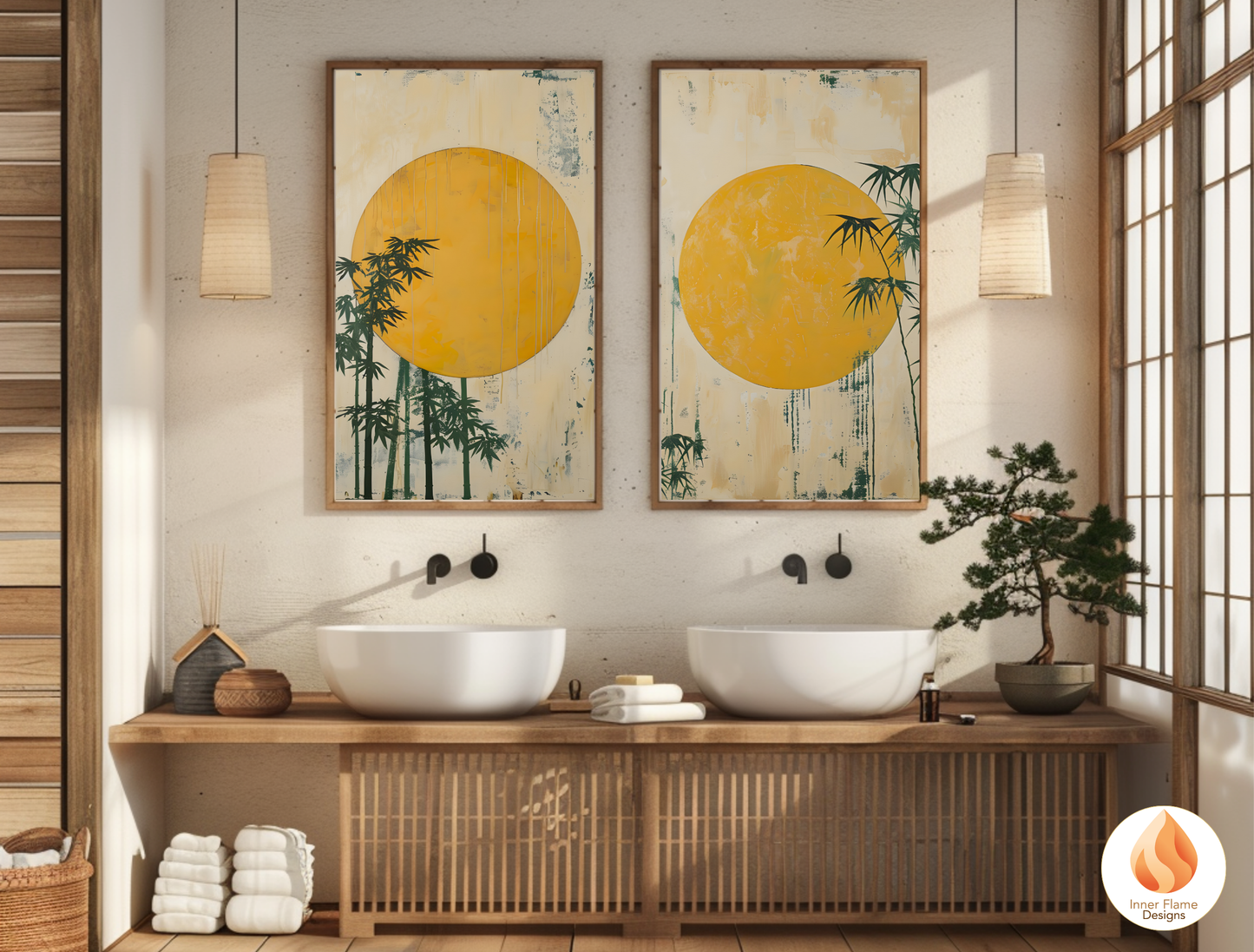 Tranquil Japandi Art for Modern Home Design | Triptych Artwork (Series 1)
