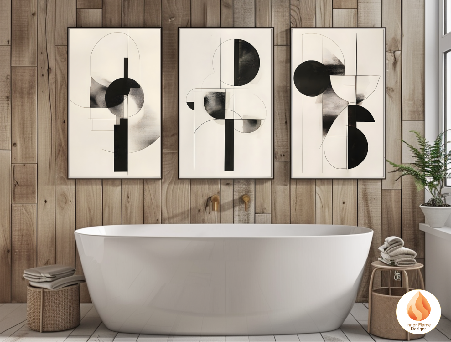 Monochromatic Geometric Artwork for Modern Home Design | Triptych Artwork