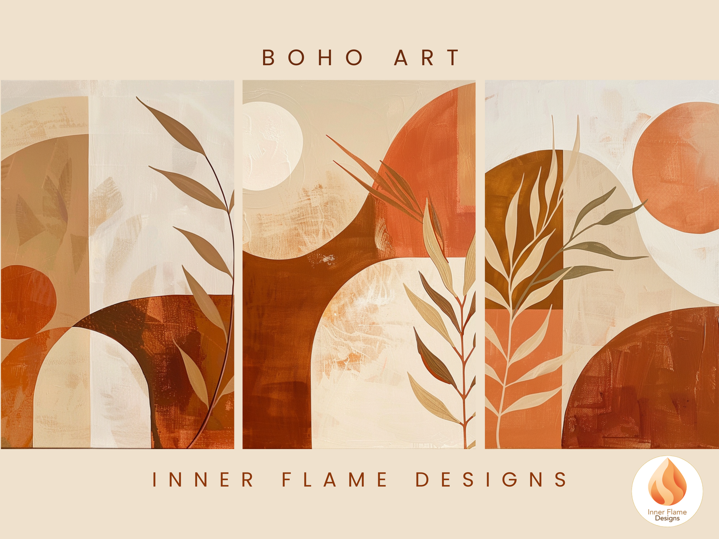 Terracotta Boho Wall Art Décor for Modern Home Design | Triptych Artwork