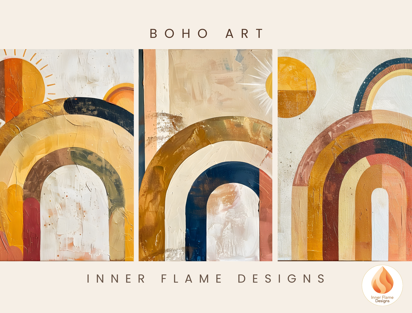 Eclectic Boho Wall Art Décor for Modern Home Design | Triptych Artwork (Series 4)