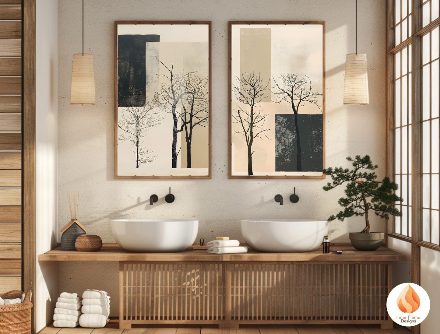 Delicate Japandi Art for Modern Home Design | Triptych Artwork