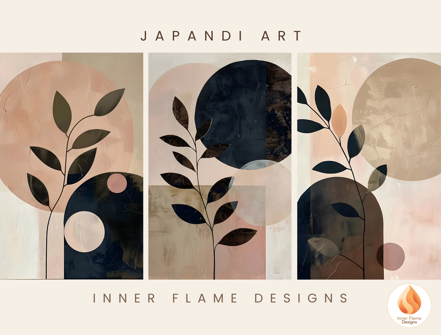 Charming Japandi Art for Modern Home Design | Triptych Artwork (Series 2)