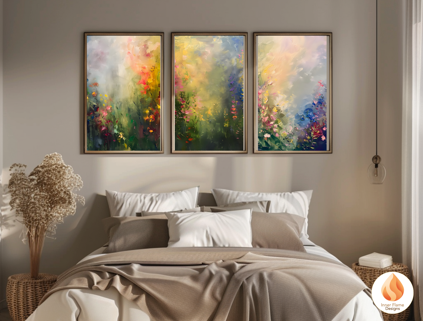 Luminous Flower Artwork for Modern Home Design | Triptych Artwork