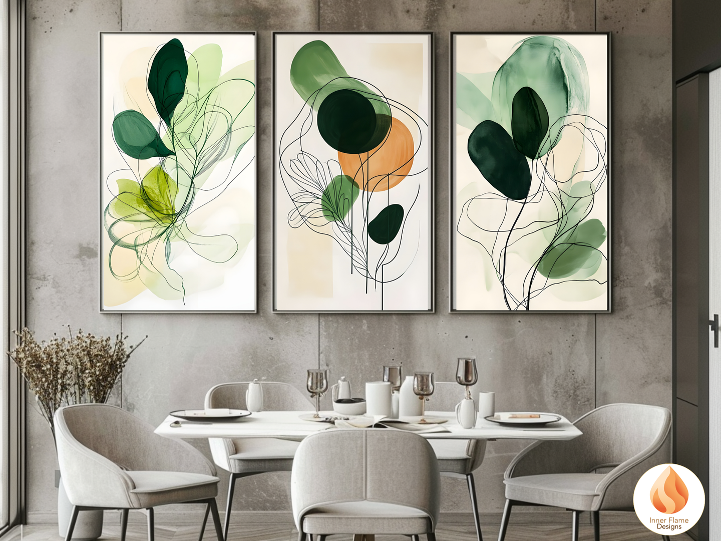 Fluid Line Art for Modern Home Design | Triptych Artwork