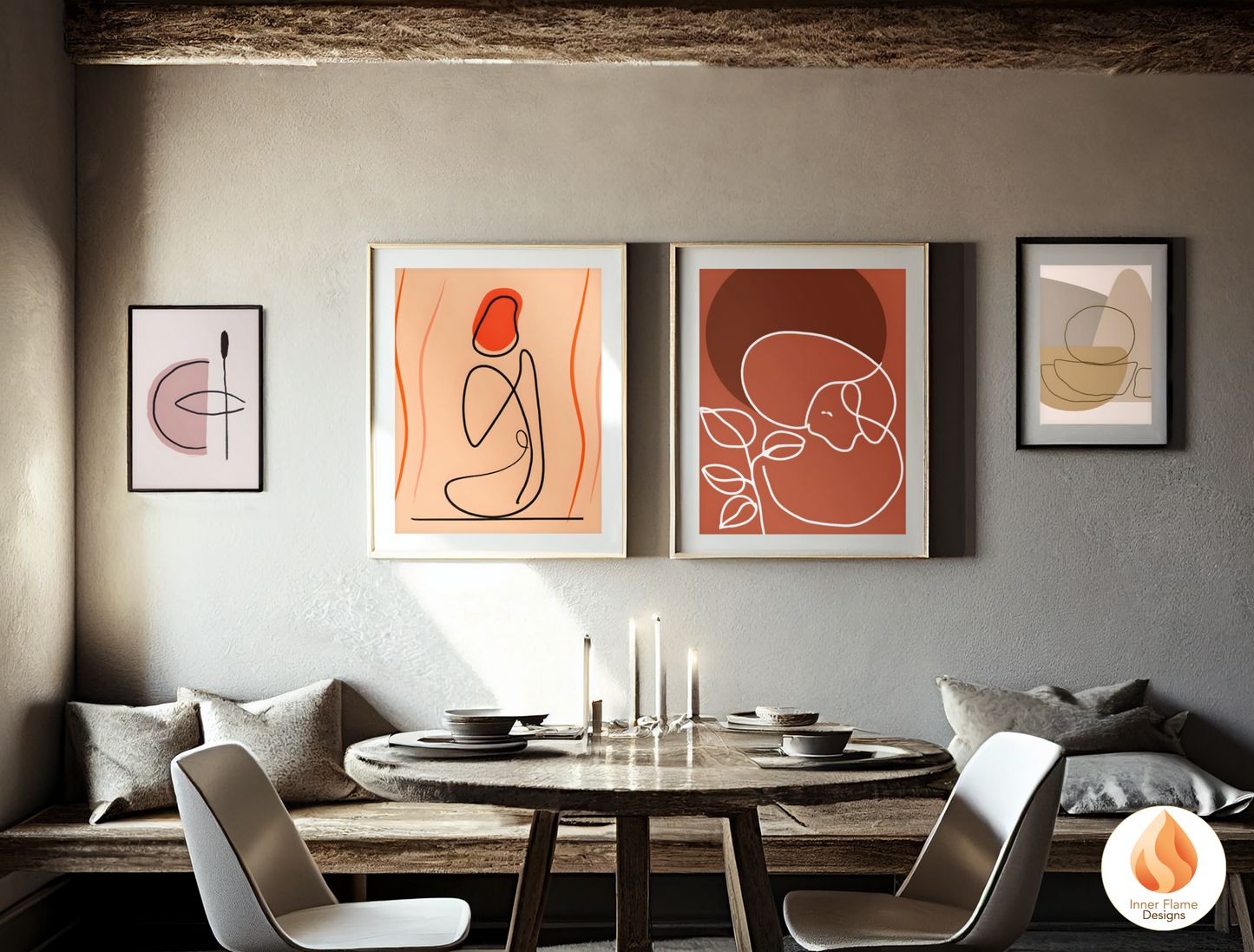Eclectic Line Art for Modern Home Design | Triptych Artwork