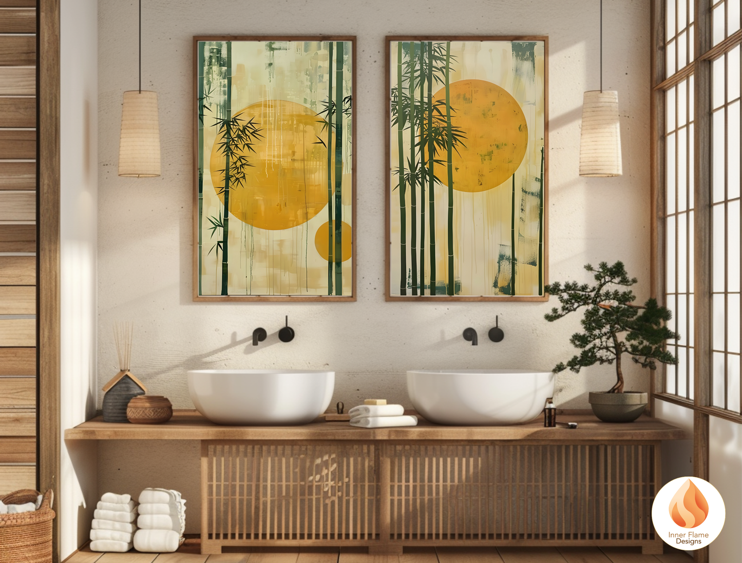 Tranquil Japandi Art for Modern Home Design | Triptych Artwork (Series 3)