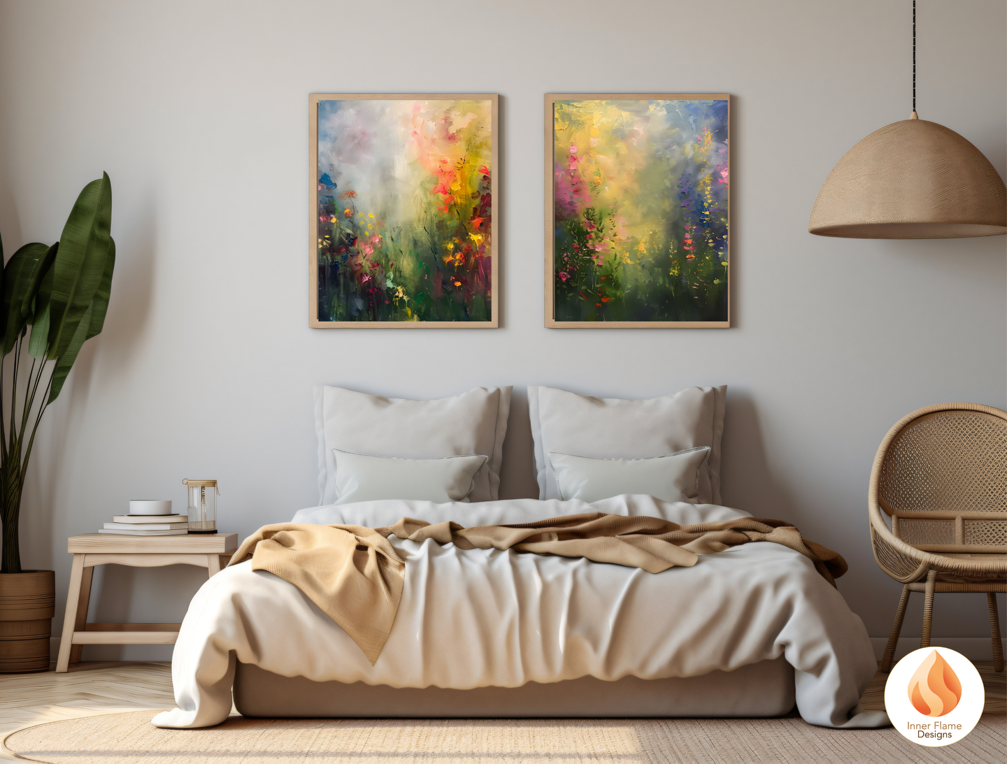Luminous Flower Artwork for Modern Home Design | Triptych Artwork