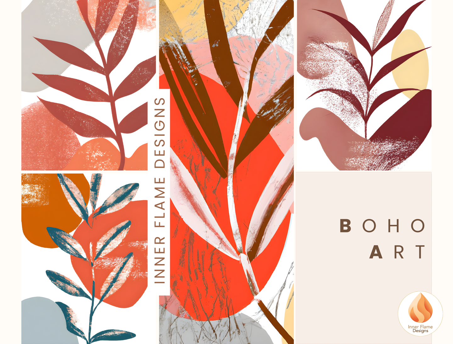 Bright Boho Wall Art Décor for Modern Home Design | Four Piece Wall Art