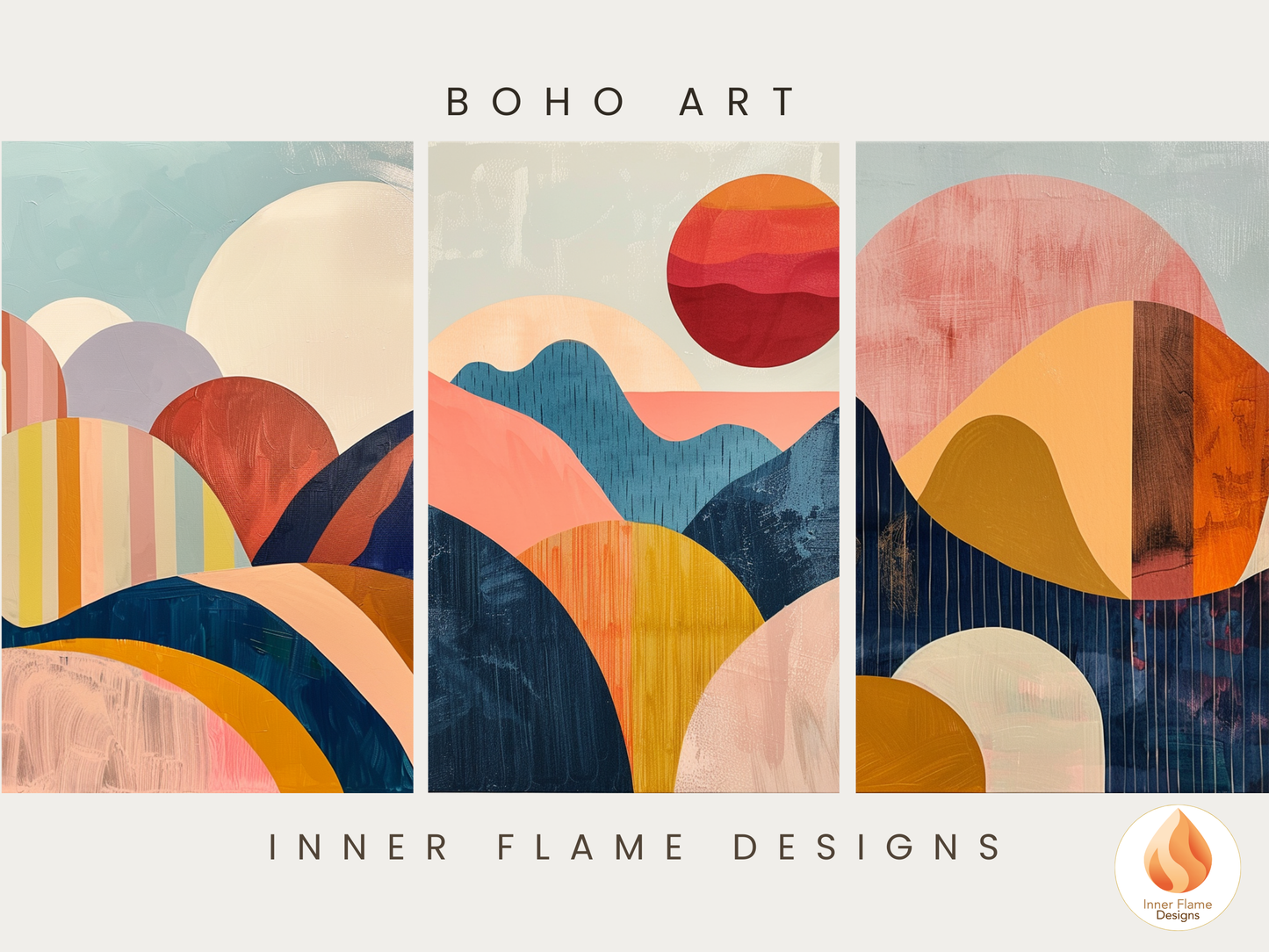 Eclectic Boho Wall Art Décor for Modern Home Design | Triptych Artwork (Series 5)