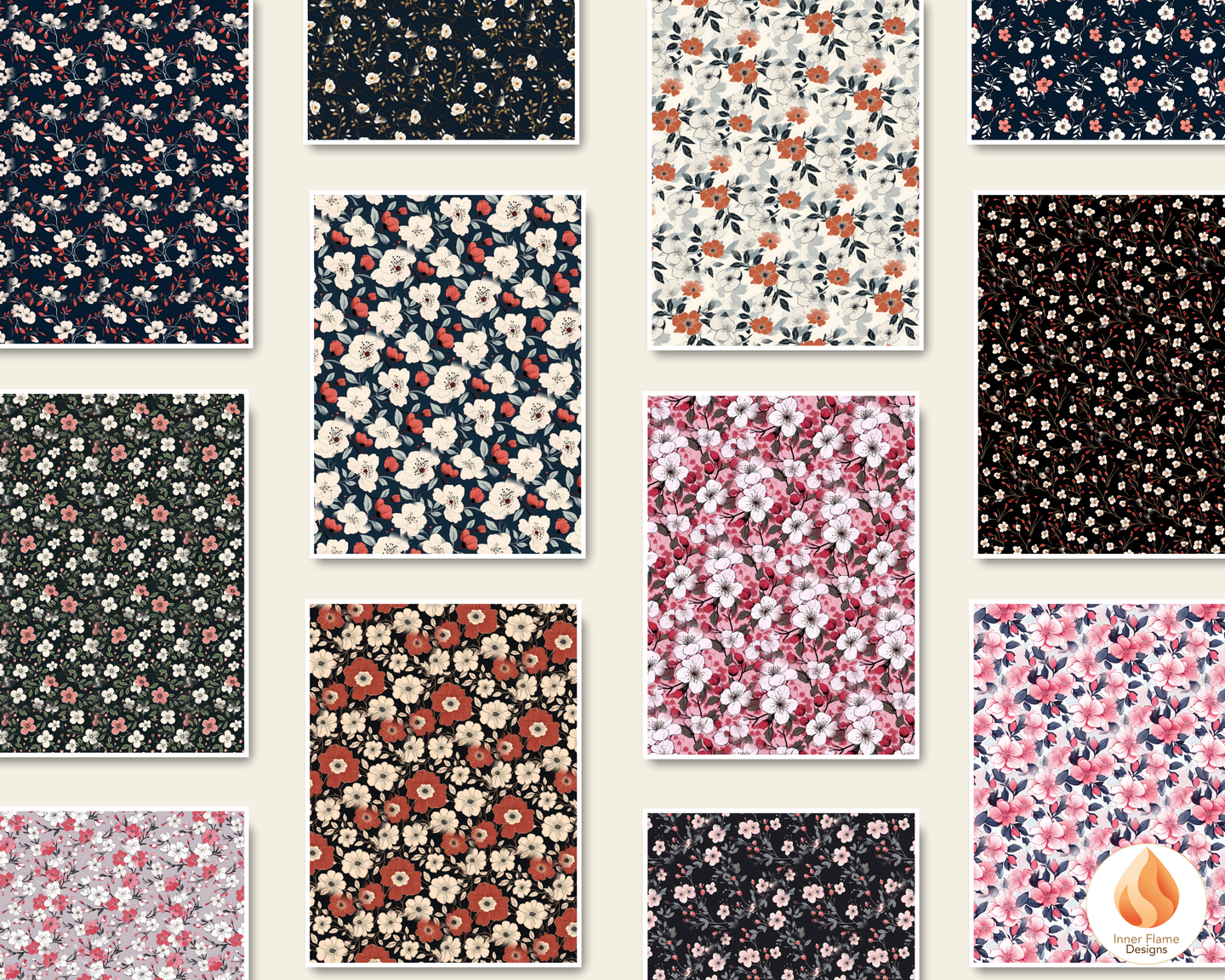 Japandi Rose Floral Surface Patterns | Seamless Patterns for Wallpaper, Textiles, Packaging and Digital Designs