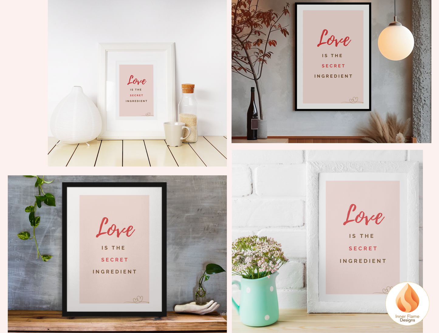 Motivational Poster with Quote on Family and Togetherness 2 - "Love Is The Secret Ingredient"