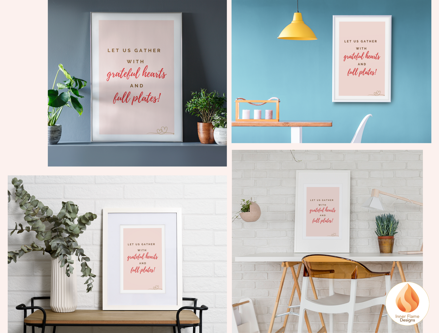 Motivational Poster with Quote on Family and Togetherness 5 - "Let Us Gather With Grateful Hearts And Full Plates!"
