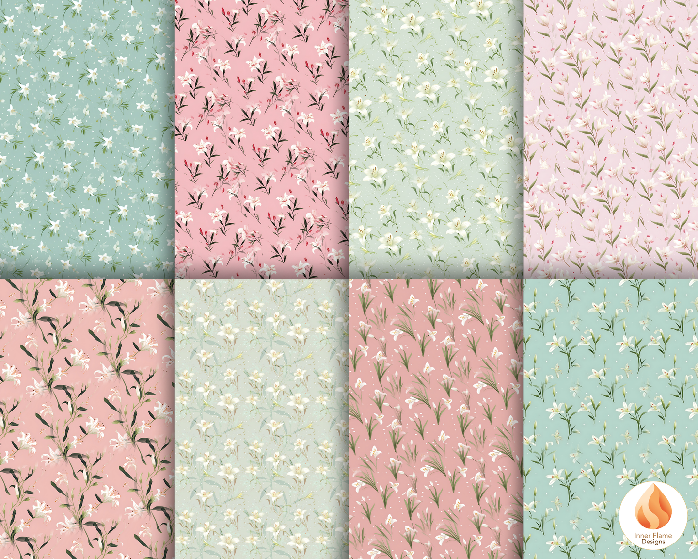 Japandi Lily Floral Surface Patterns | Seamless Patterns for Wallpaper, Textiles, Packaging and Digital Designs