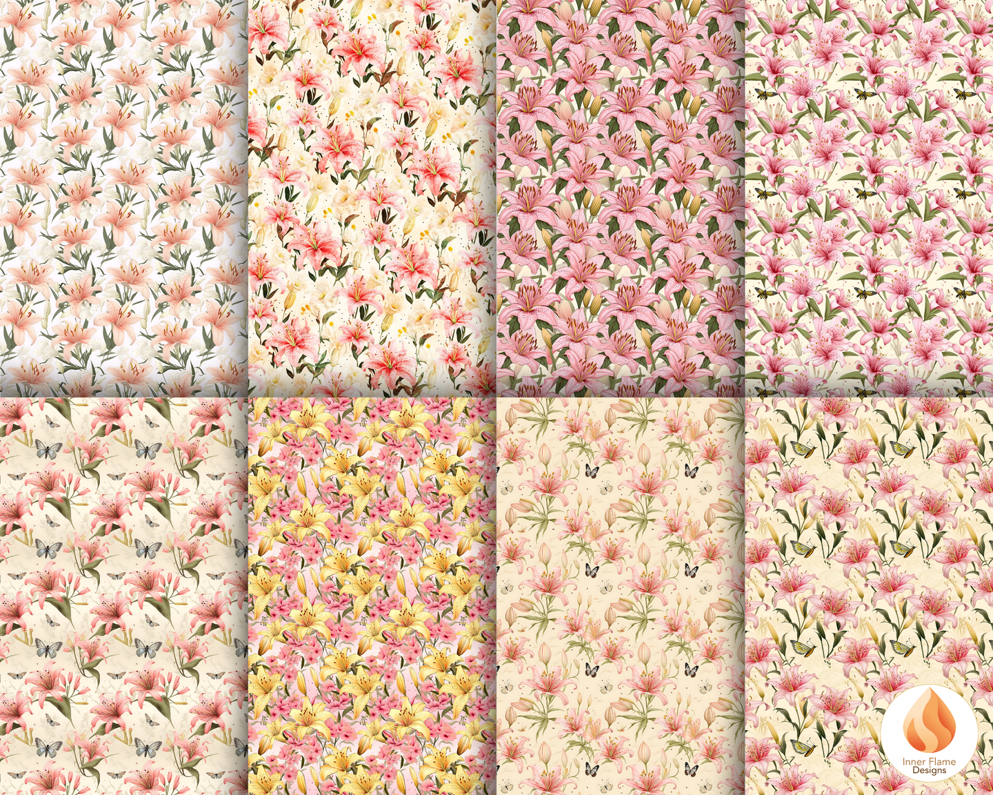 Spring Lily Floral Surface Patterns | Seamless Patterns for Wallpaper, Textiles, Packaging and Digital Designs