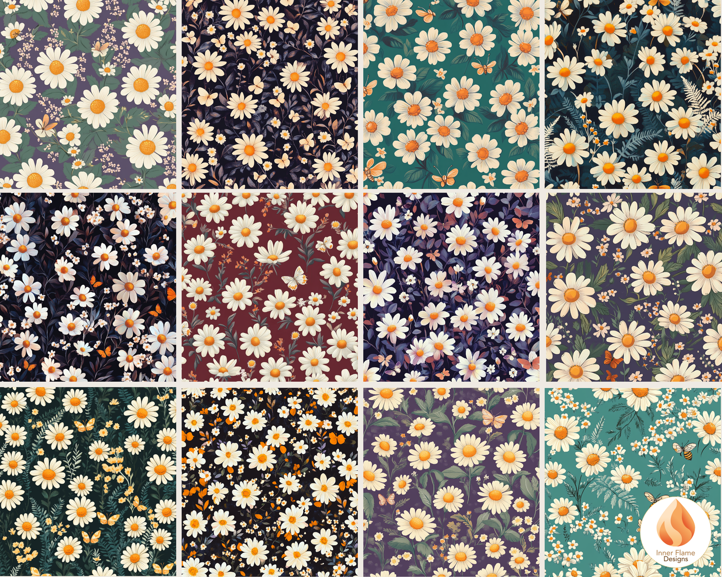 Dynamic Daisy Floral Surface Patterns | Seamless Patterns for Wallpaper, Textiles, Packaging and Digital Designs
