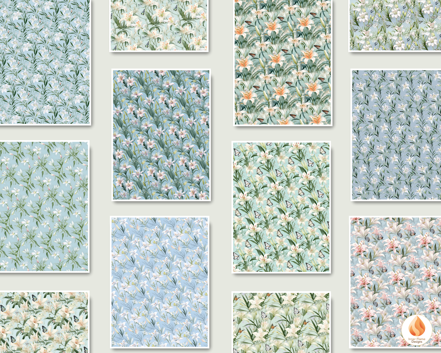 Tranquil Lily Floral Surface Patterns | Seamless Patterns for Wallpaper, Textiles, Packaging and Digital Designs