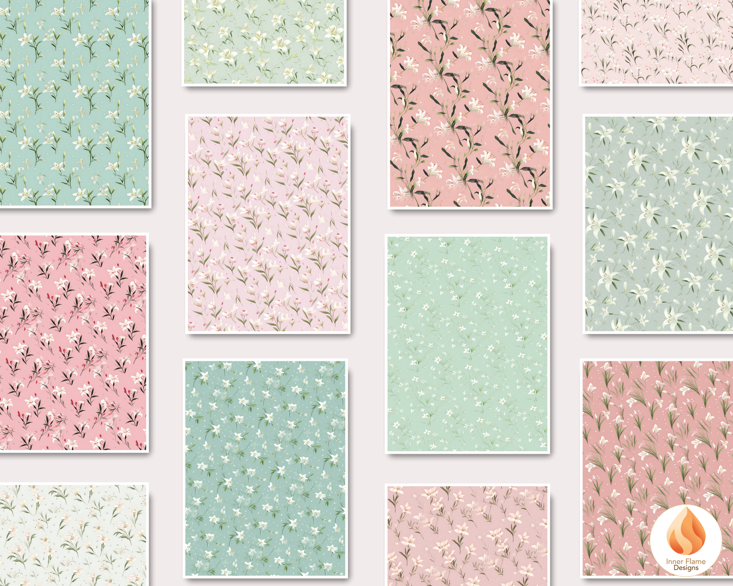 Japandi Lily Floral Surface Patterns | Seamless Patterns for Wallpaper, Textiles, Packaging and Digital Designs