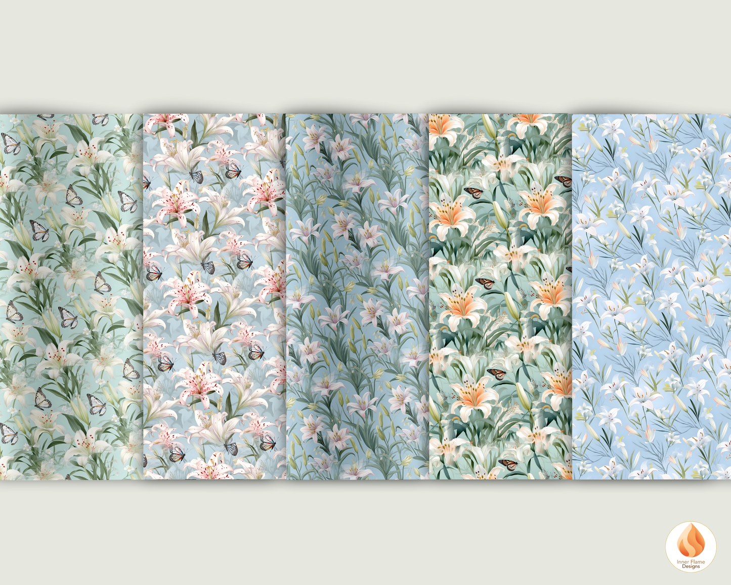 Tranquil Lily Floral Surface Patterns | Seamless Patterns for Wallpaper, Textiles, Packaging and Digital Designs