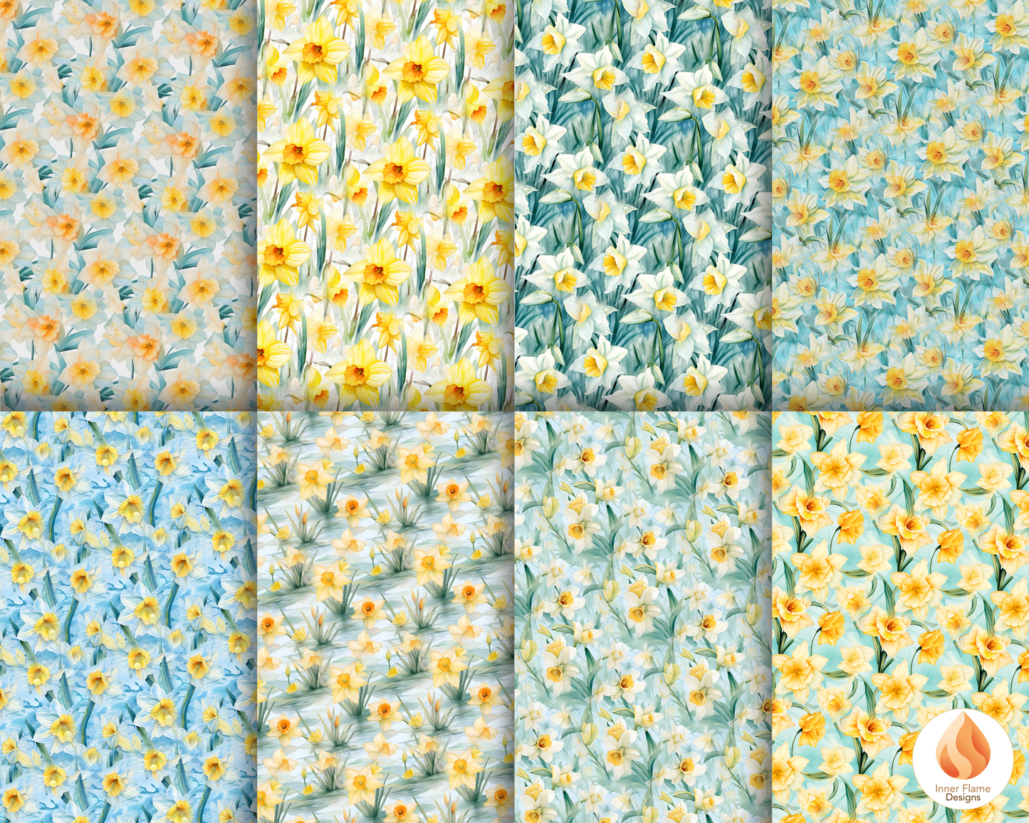 Watercolour Daffodil Floral Surface Patterns | Seamless Patterns for Wallpaper, Textiles, Packaging and Digital Designs