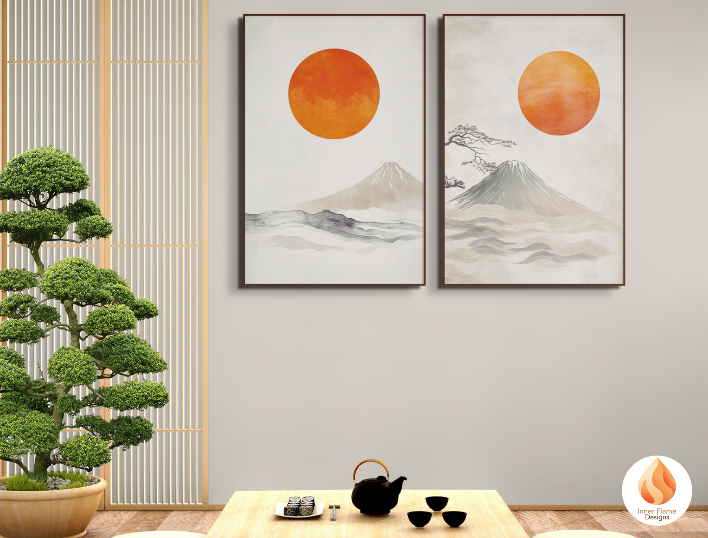 Harmonious Japandi Art for Modern Home Design | Diptych Artwork (Series 2)
