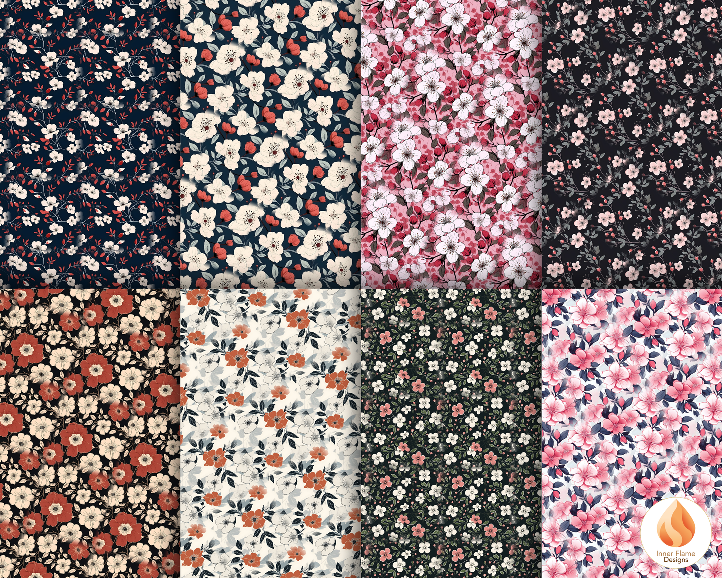 Japandi Rose Floral Surface Patterns | Seamless Patterns for Wallpaper, Textiles, Packaging and Digital Designs