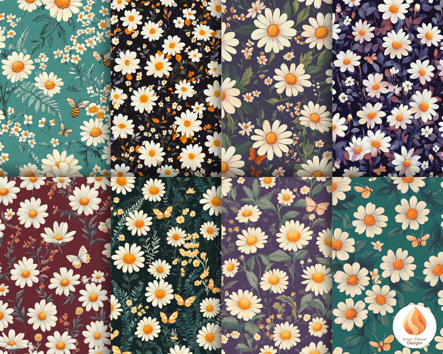 Dynamic Daisy Floral Surface Patterns | Seamless Patterns for Wallpaper, Textiles, Packaging and Digital Designs