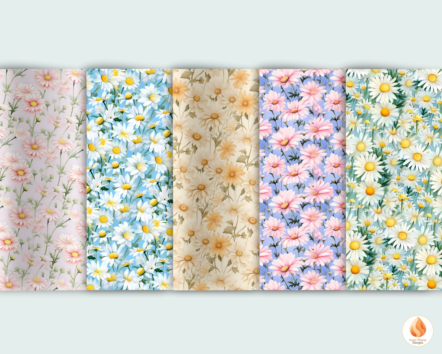 Watercolour Daisy Floral Surface Patterns | Seamless Patterns for Wallpaper, Textiles, Packaging and Digital Designs