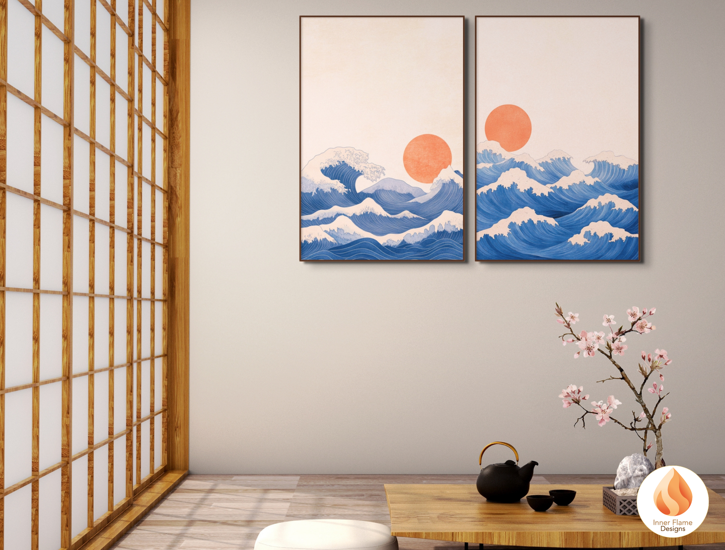 Vibrant Japandi Art for Modern Home Design | Diptych Artwork (Series 1)