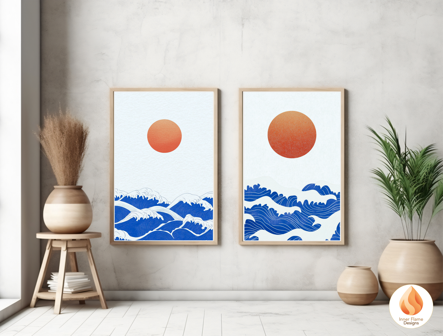 Vibrant Japandi Art for Modern Home Design | Diptych Artwork (Series 2)