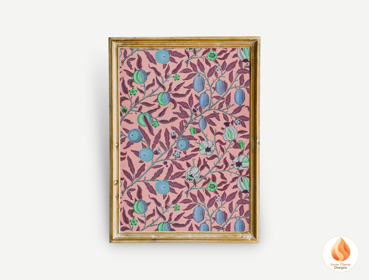 William Morris Inspired Designs - "Fruit (or Pomegranate)" | Abstract Botanical Art for Modern Home Design | Triptych Artwork