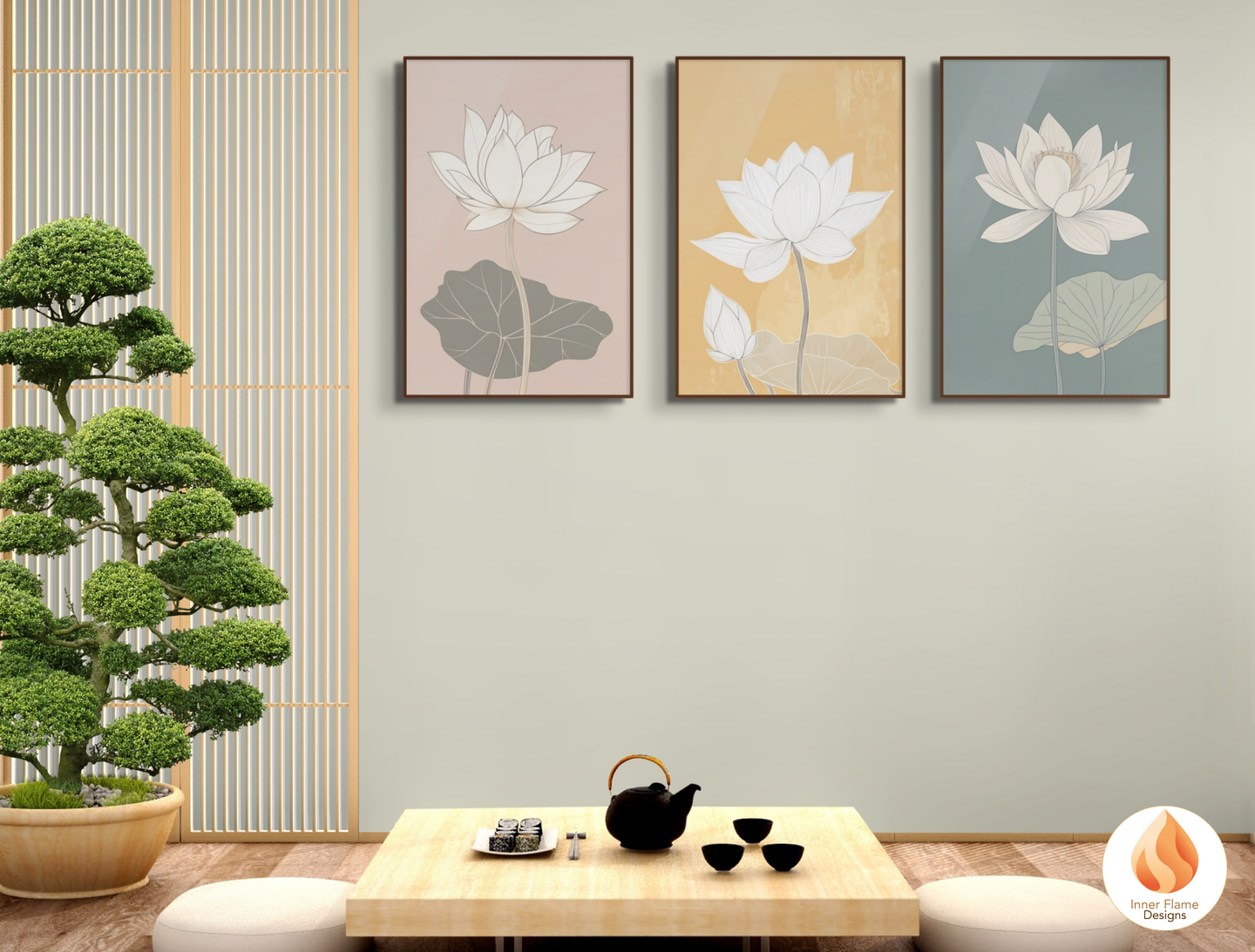 Subtle Japandi Art for Modern Home Design | Triptych Artwork (Series 2)