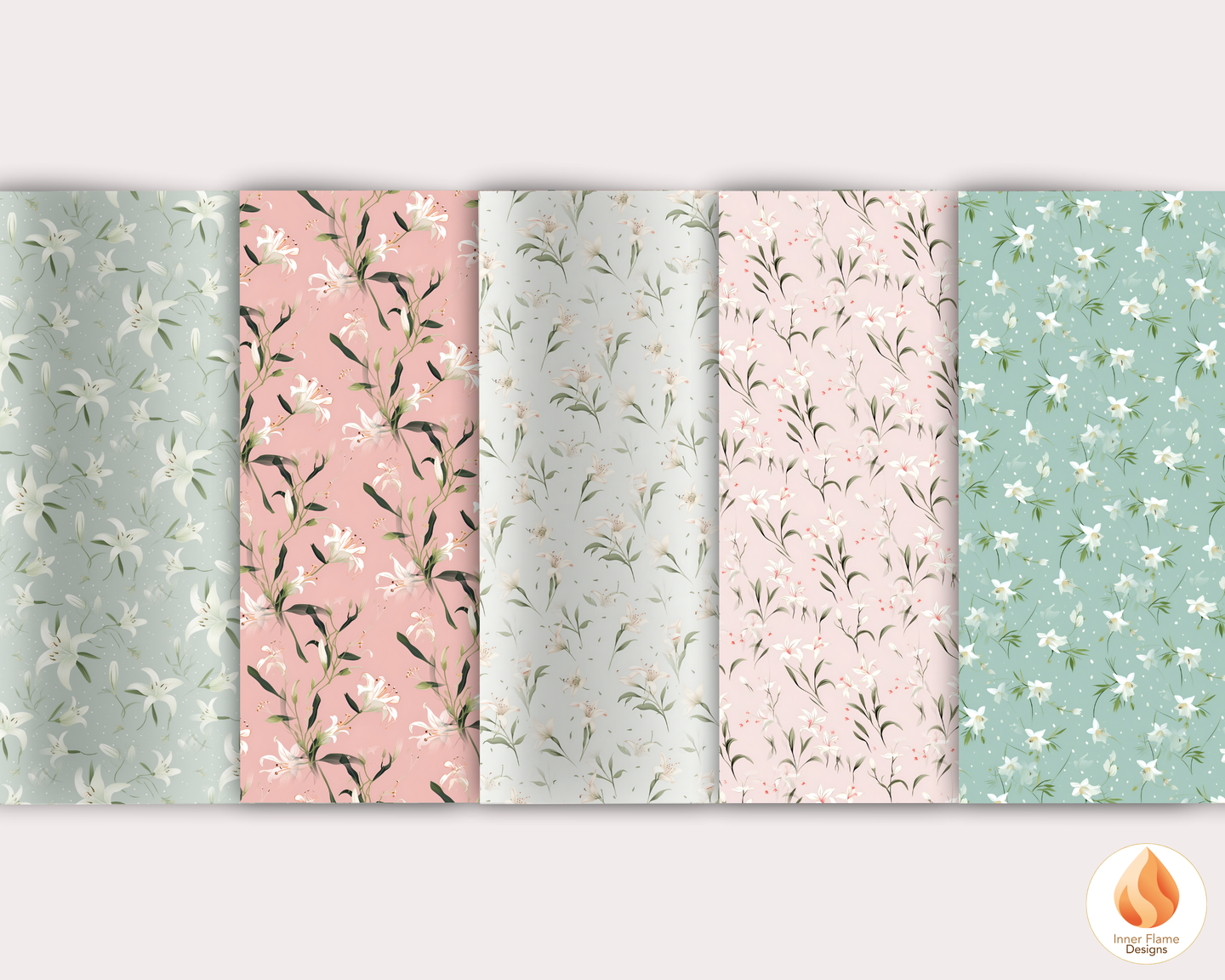 Japandi Lily Floral Surface Patterns | Seamless Patterns for Wallpaper, Textiles, Packaging and Digital Designs