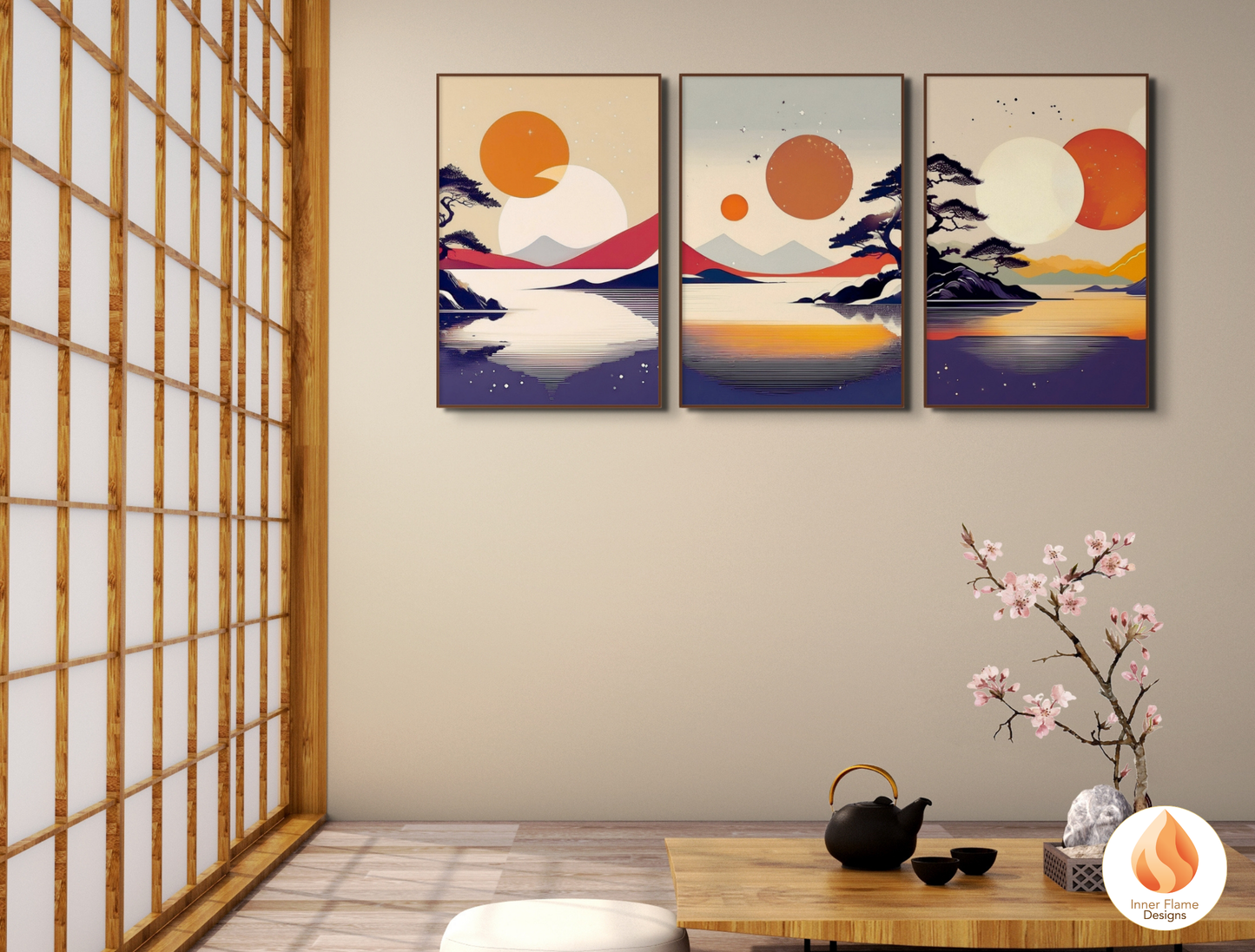 Striking Japandi Art for Modern Home Design | Triptych Artwork