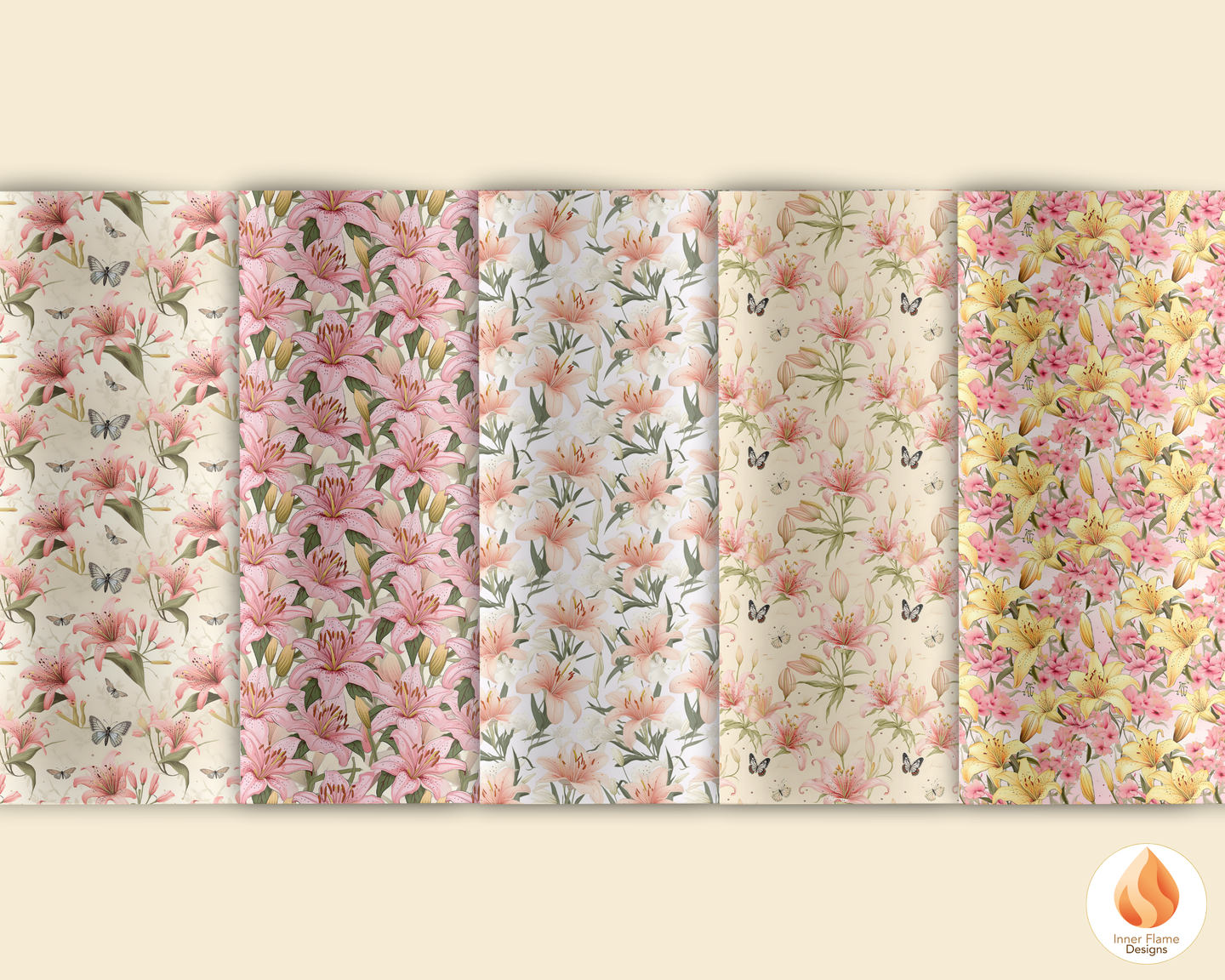 Spring Lily Floral Surface Patterns | Seamless Patterns for Wallpaper, Textiles, Packaging and Digital Designs