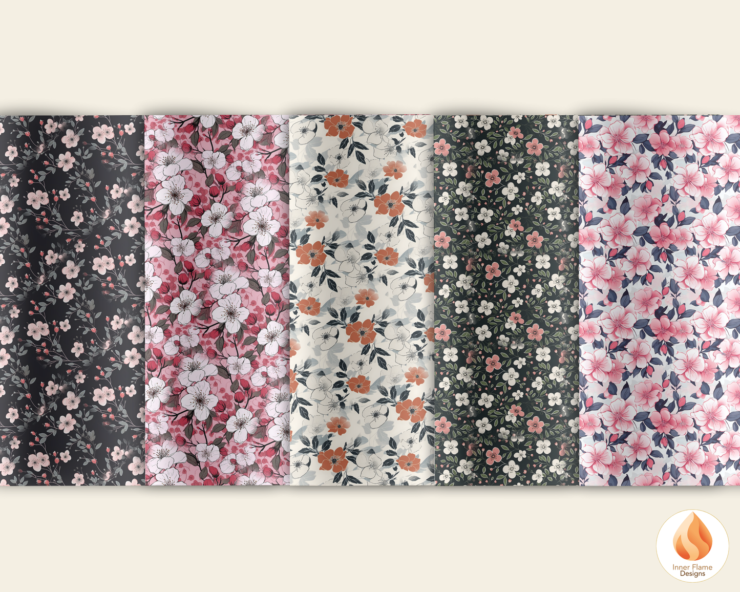 Japandi Rose Floral Surface Patterns | Seamless Patterns for Wallpaper, Textiles, Packaging and Digital Designs