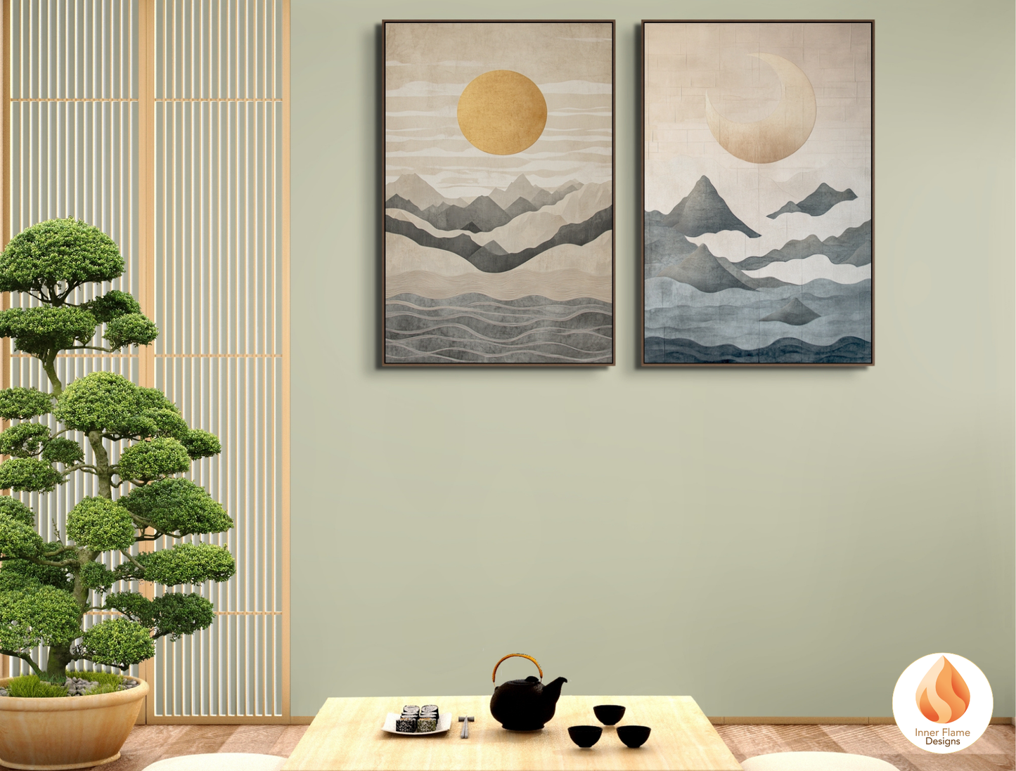 Poetic Japandi Art for Modern Home Design | Diptych Artwork