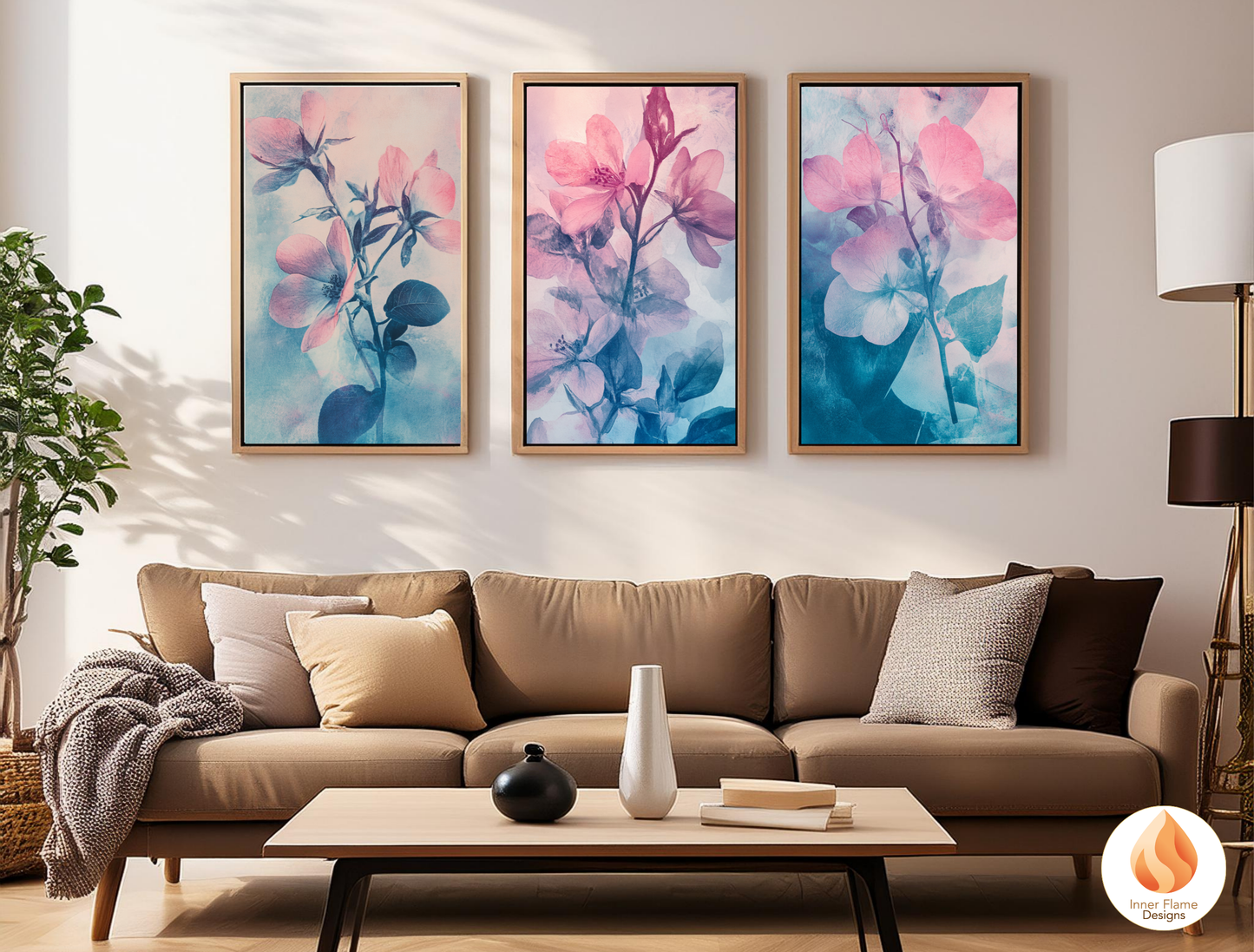 Romantic Flower Artwork for Modern Home Design | Triptych Artwork