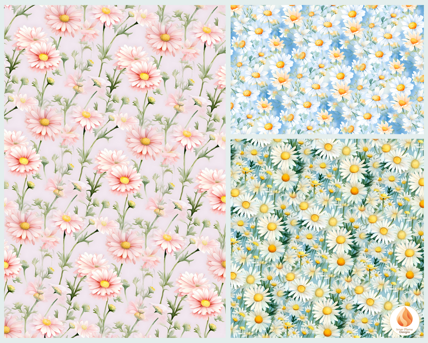 Watercolour Daisy Floral Surface Patterns | Seamless Patterns for Wallpaper, Textiles, Packaging and Digital Designs