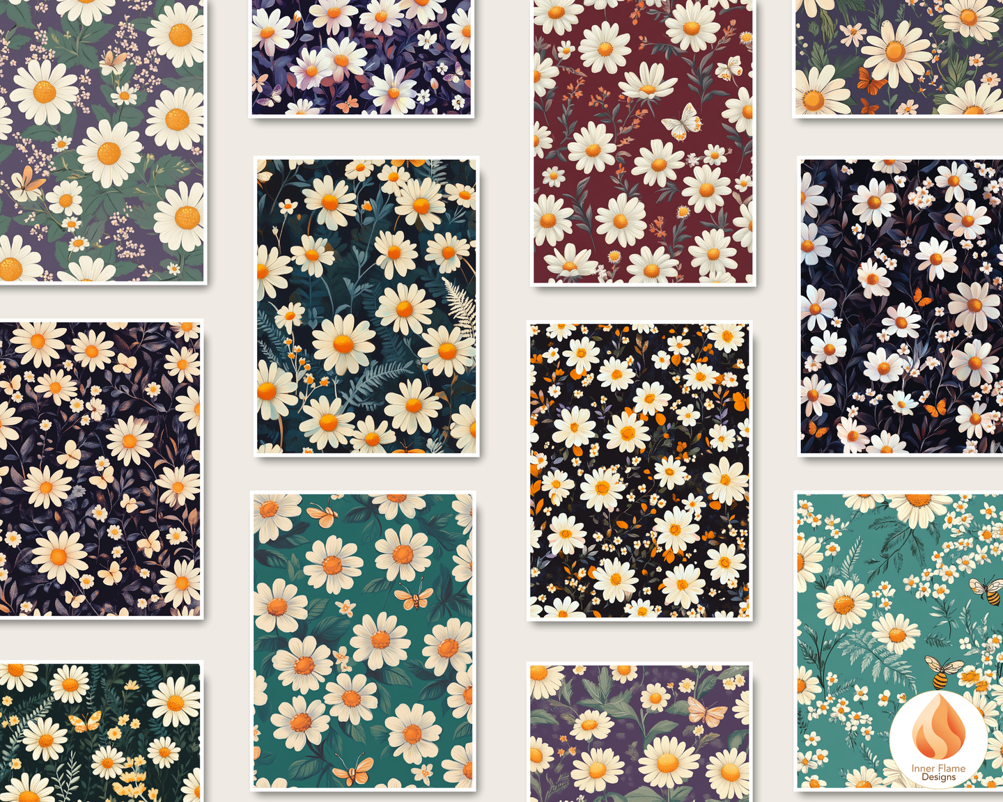 Dynamic Daisy Floral Surface Patterns | Seamless Patterns for Wallpaper, Textiles, Packaging and Digital Designs