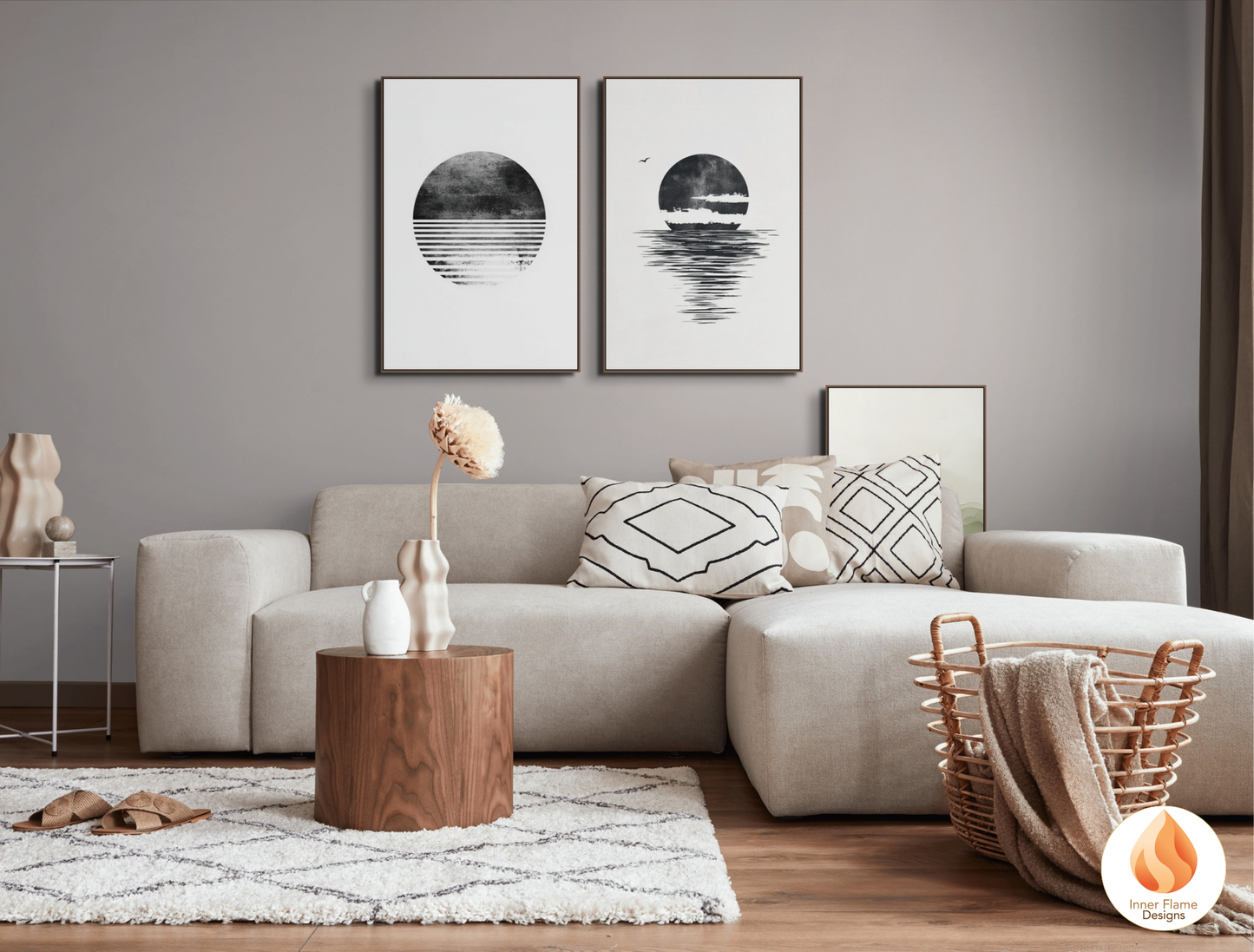 Monochromatic Japandi Art for Modern Home Design | Diptych Artwork