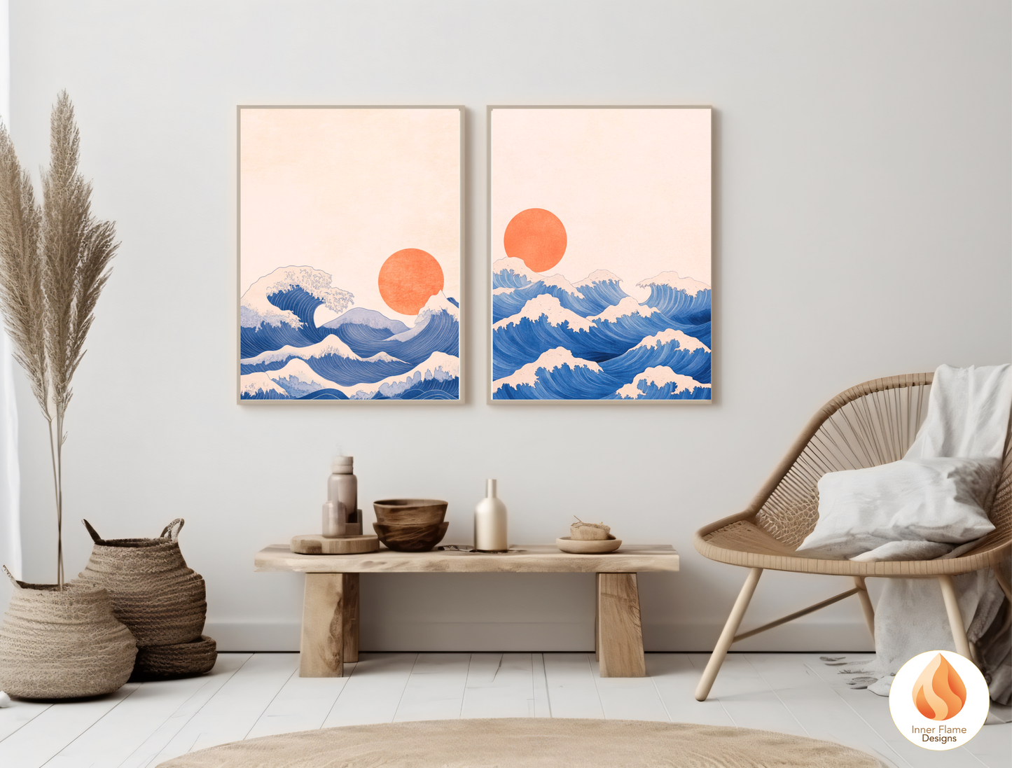 Vibrant Japandi Art for Modern Home Design | Diptych Artwork (Series 1)