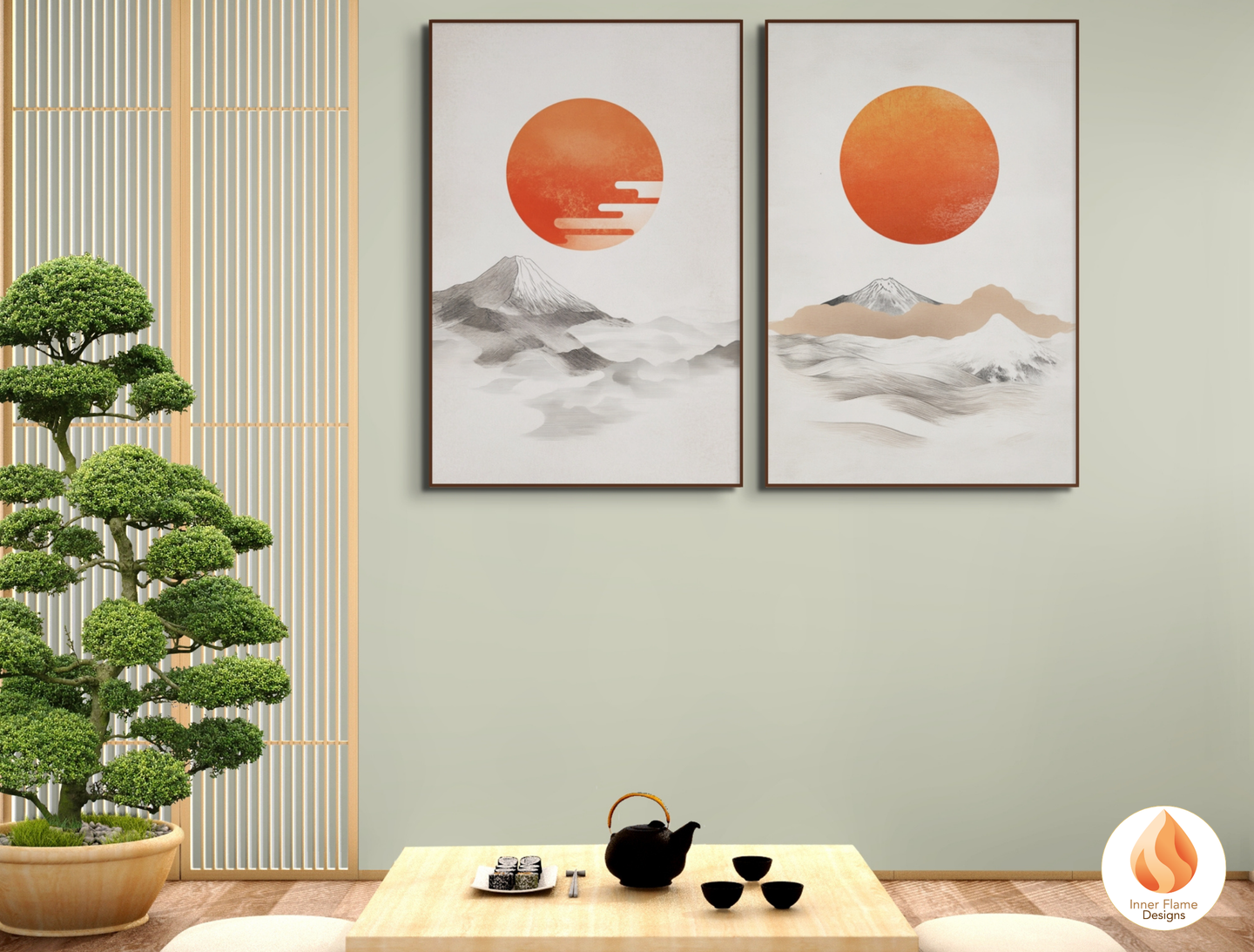 Harmonious Japandi Art for Modern Home Design | Diptych Artwork (Series 1)