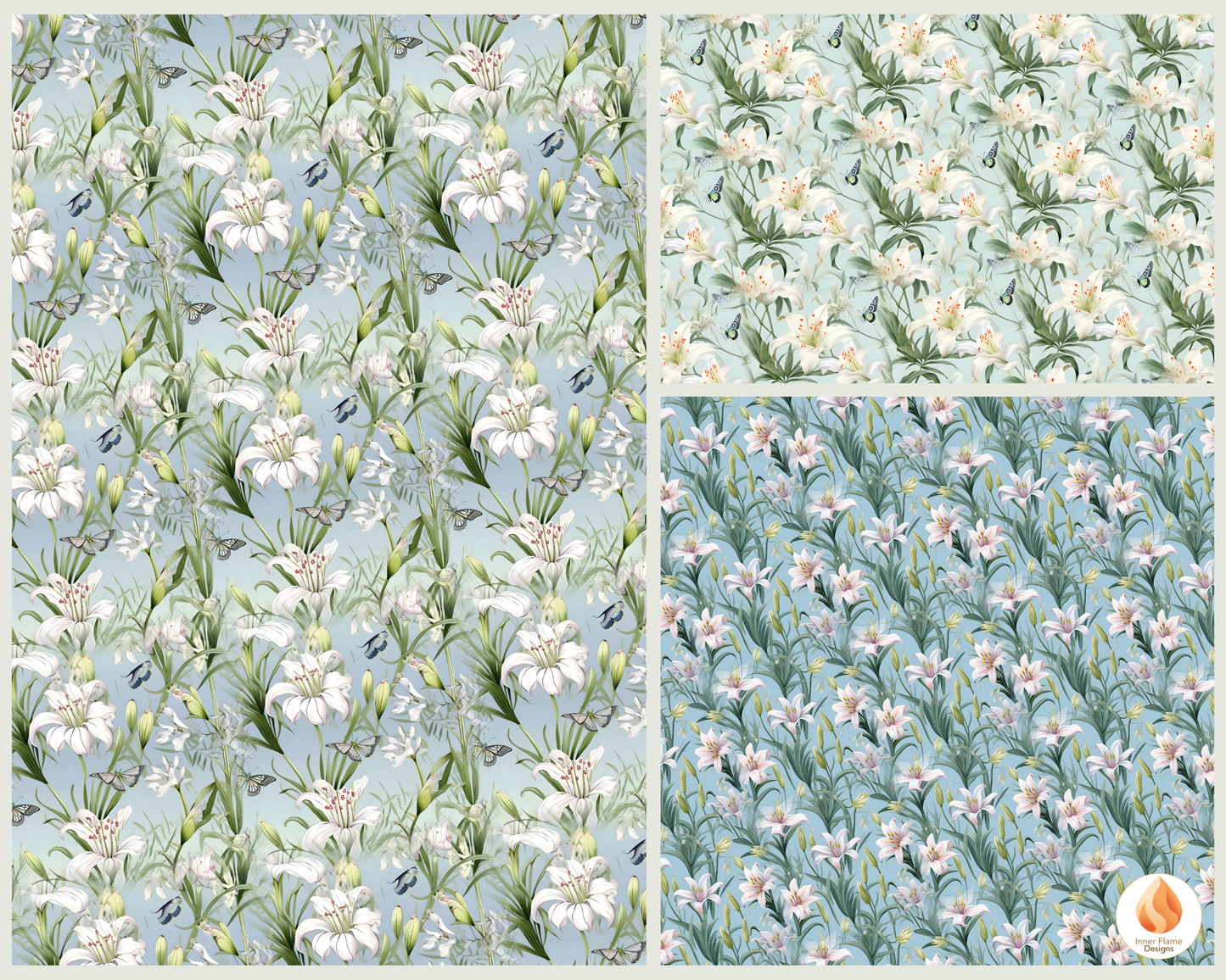 Tranquil Lily Floral Surface Patterns | Seamless Patterns for Wallpaper, Textiles, Packaging and Digital Designs
