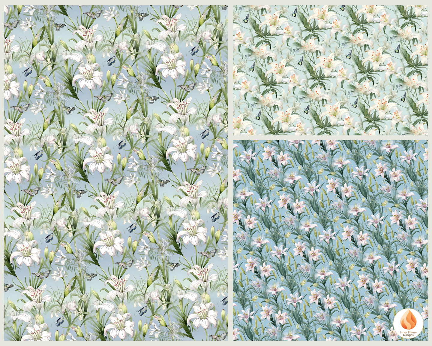 Tranquil Lily Floral Surface Patterns | Seamless Patterns for Wallpaper, Textiles, Packaging and Digital Designs